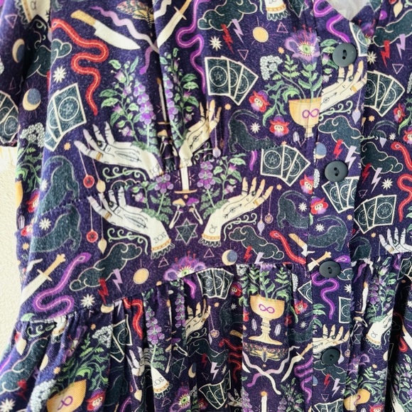 Disturbia MODERN MYSTIC witchy tarot snake Button Up mini Dress EUC - Picture 5 of 9